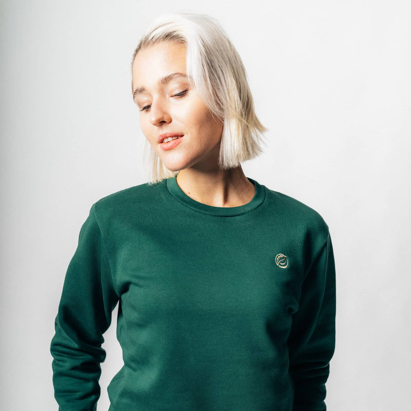 RECORD I Natural Crewneck Sweater aus Bio-Baumwolle - dunkelgrün