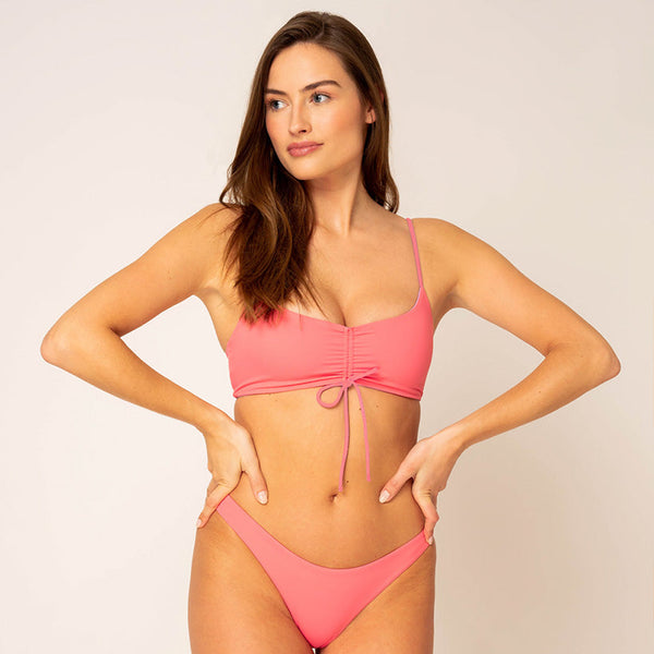 Drawstring Bikini Top - reversible pink / lilac